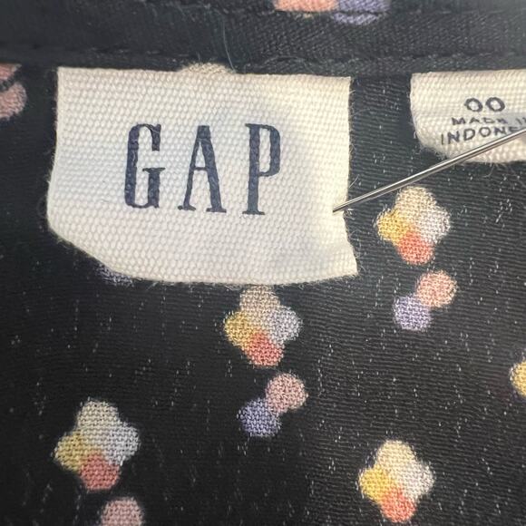 Gap Black Geo Tea dress Button Up Boho Dress Cottage Core 00 / 02 xsmall - Picture 3 of 5